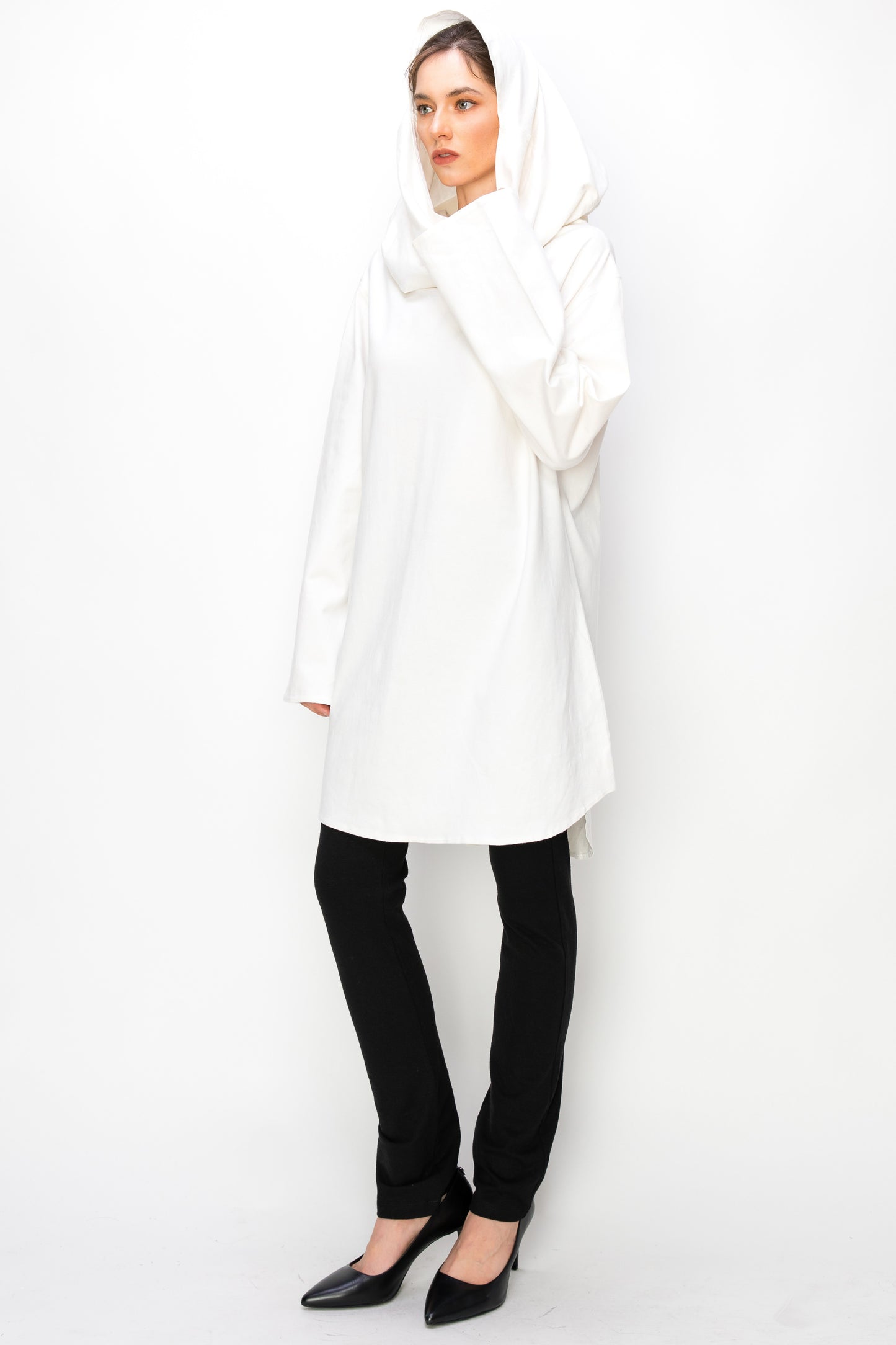 Hooded Neckline Dress Shirt (NATURAL)