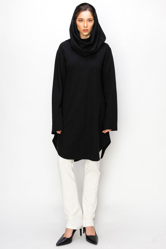 Hooded Neckline Dress Shirt (BLACK)