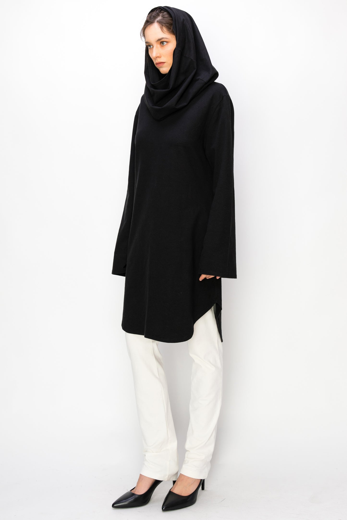 Hooded Neckline Dress Shirt (BLACK)